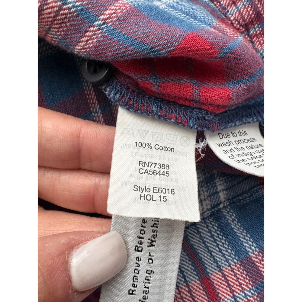 Madewell Womens Red Blue Plaid Flannel Split Neck Pullover Top E6016 Large‎ - Picture 3 of 5